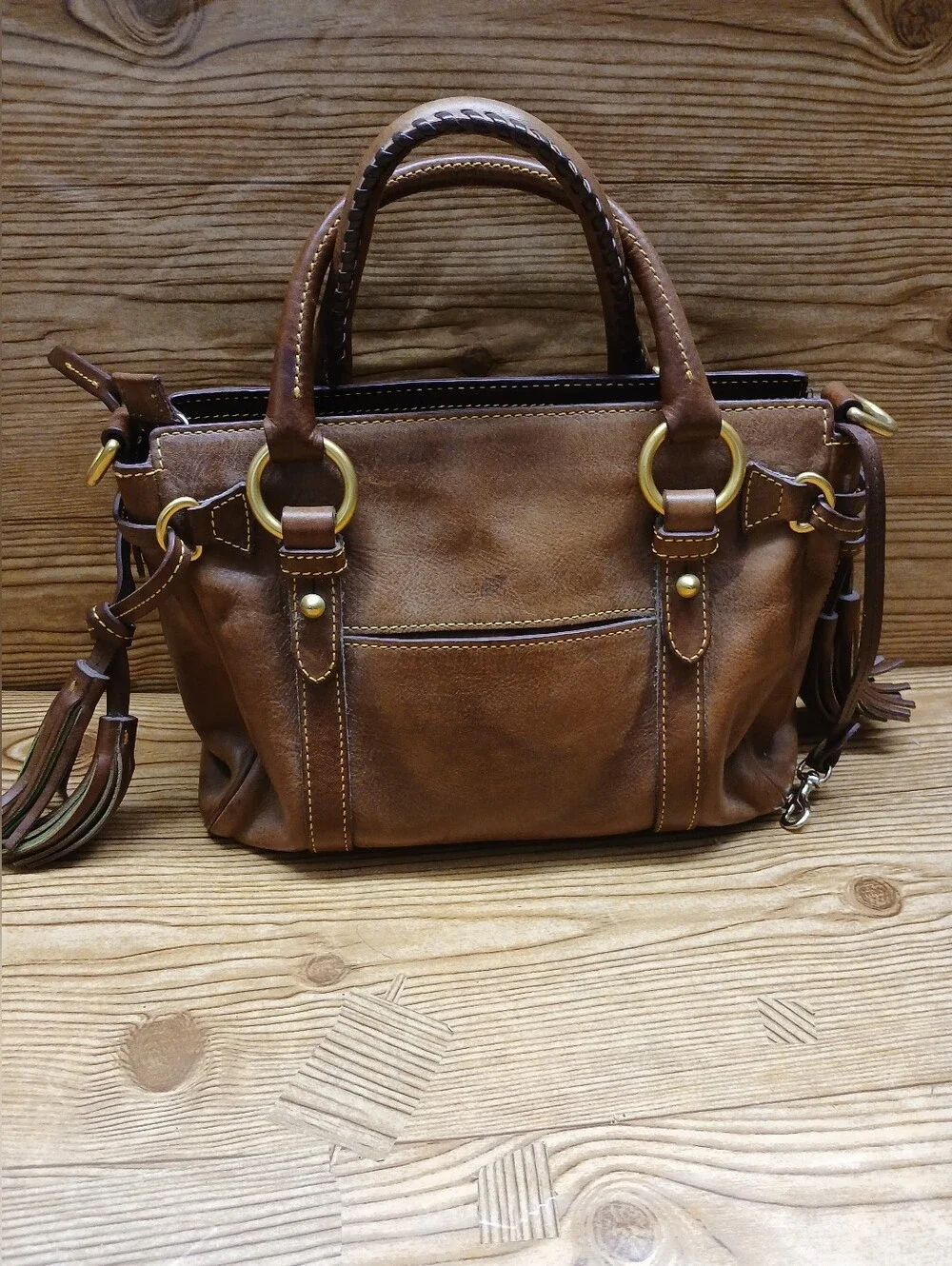 VINTAGE -Donney & Bourke Brown Leather Men’s Tote Bag with Red Interior Pocket